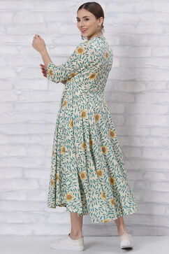 Cream Flared Printed Dress image number 4